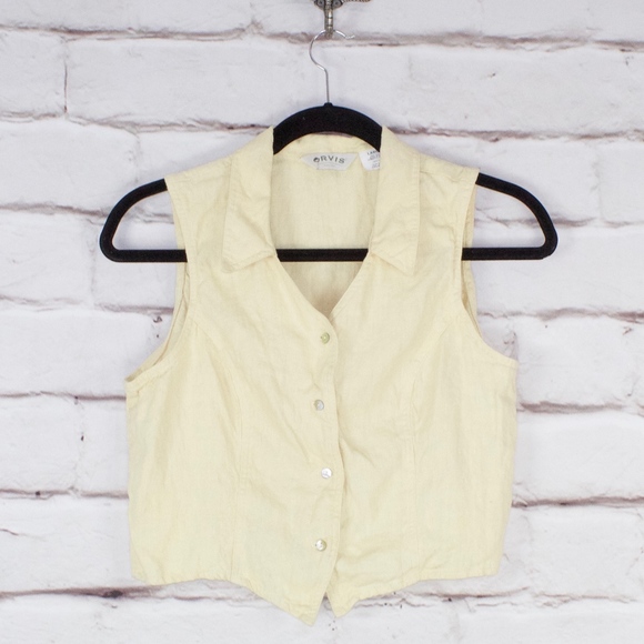 Orvis Tops - Vintage Orvis Flax Button Up Vest Pale Yellow Sz L